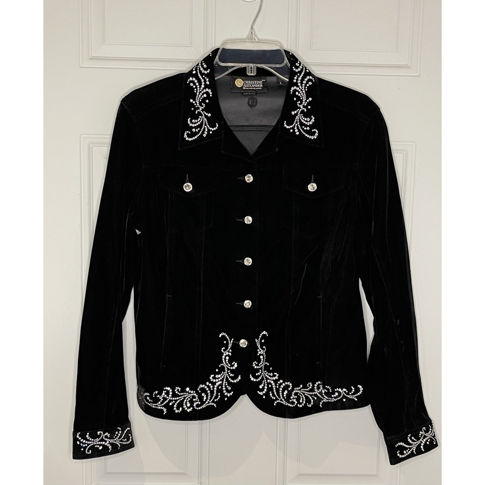 Christine Alexander Large Black Velvet & Rhinestone Embellished Jacket Western